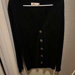 Tory Burch Black Cardigan with Gold Buttons 100% Merino Wool